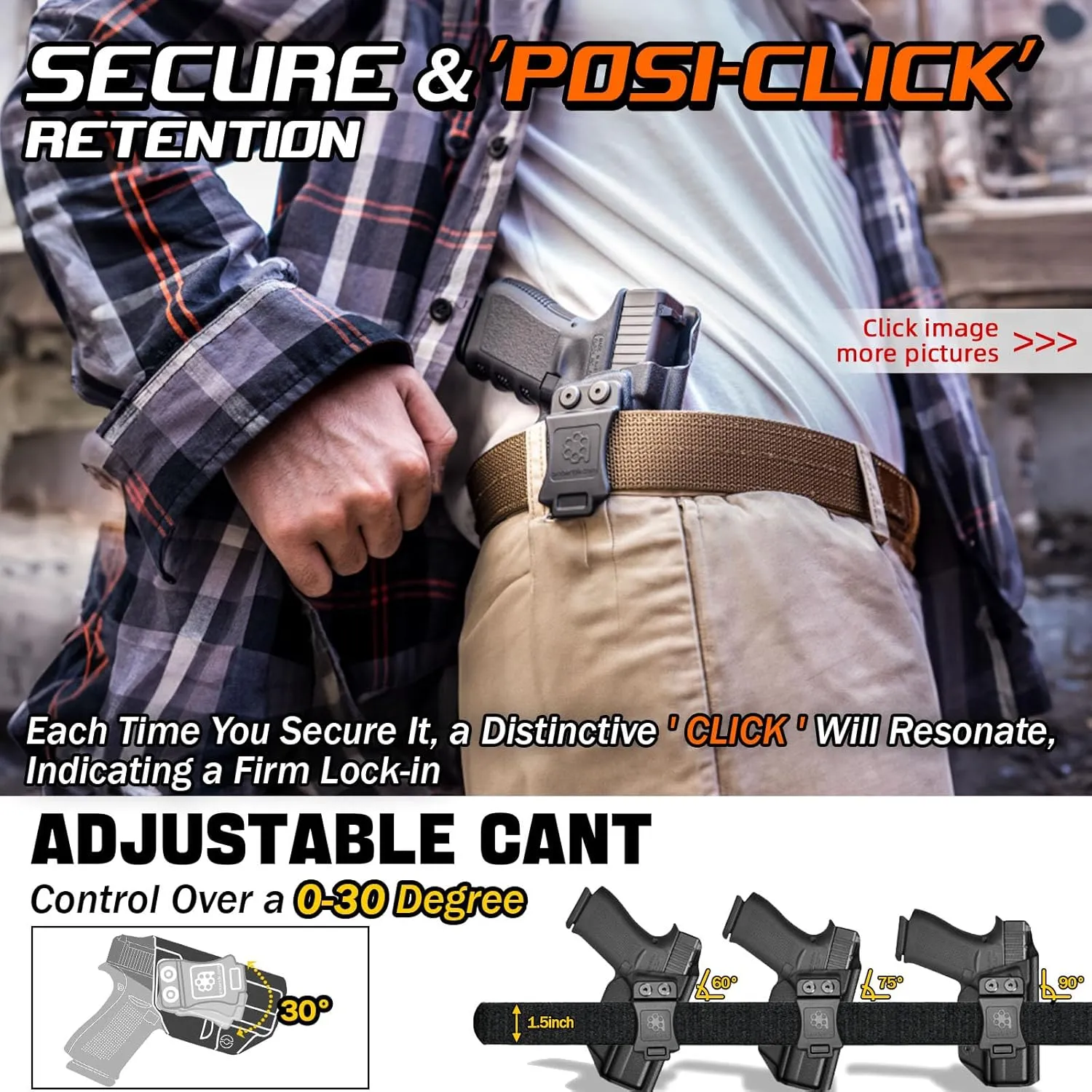 HK VP9 Holster IWB Kydex Holster Fit: Heckler & Koch (H&K) VP9 Pistol – Inside Waistband Concealed Carry – Adjustable Cant & 'Posi-Click' Retention – No Wear - No Jitter - USA Made by Amberide