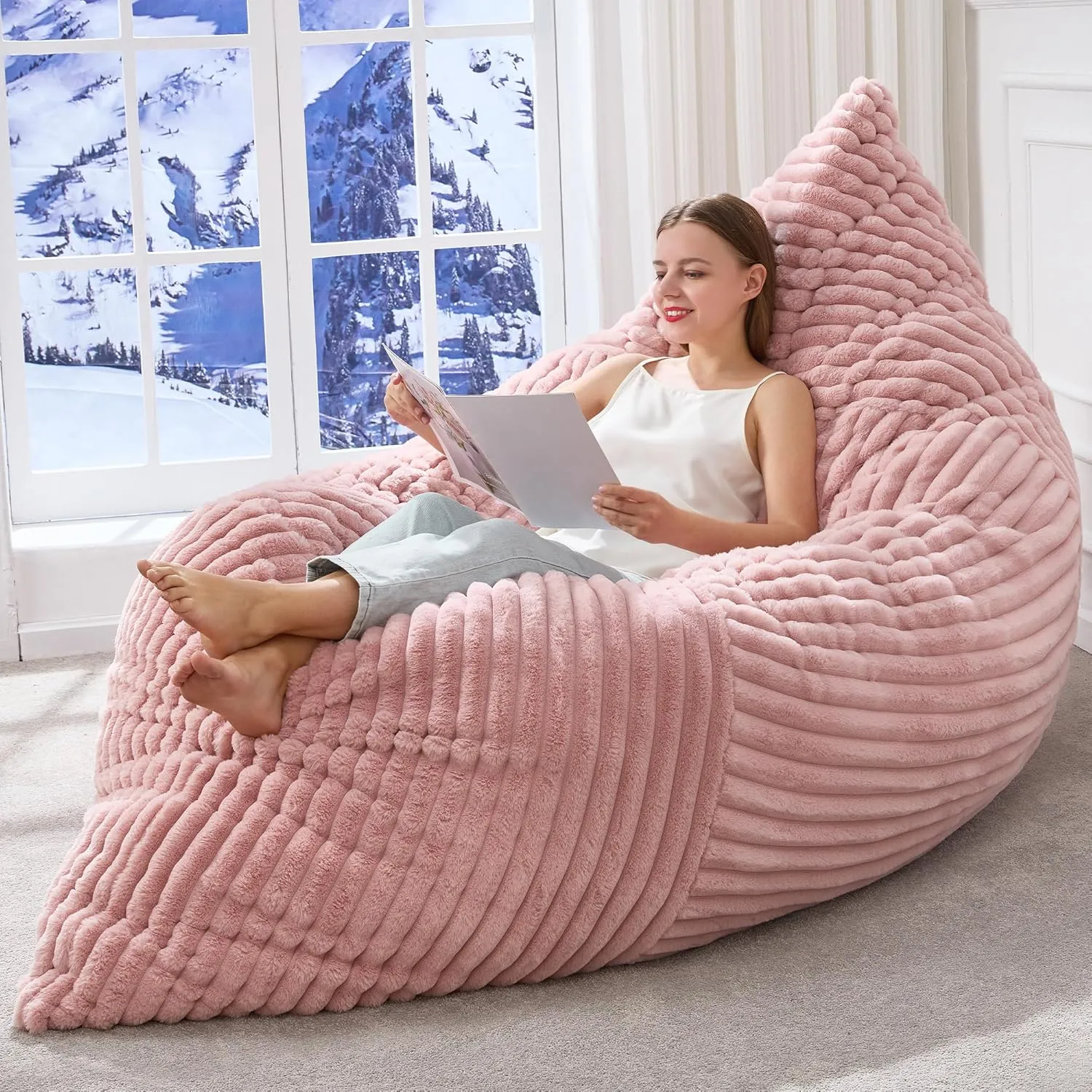 Hobestluk 3 in 1 Bean Bag Chair Giant Bean Bag Chairs Convertible Bean Bag Floor Cushion with Machine Washable Cover, Beanbag Chairs for Adult (Pink)
