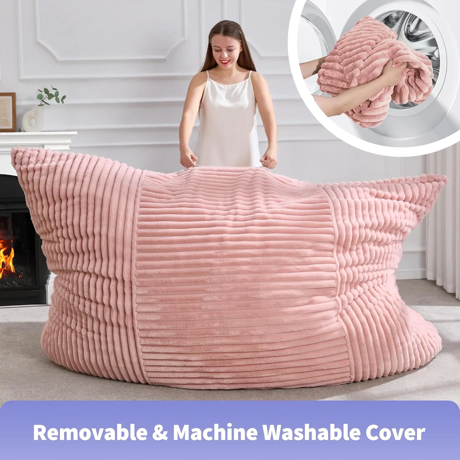 Hobestluk 3 in 1 Bean Bag Chair Giant Bean Bag Chairs Convertible Bean Bag Floor Cushion with Machine Washable Cover, Beanbag Chairs for Adult (Pink)