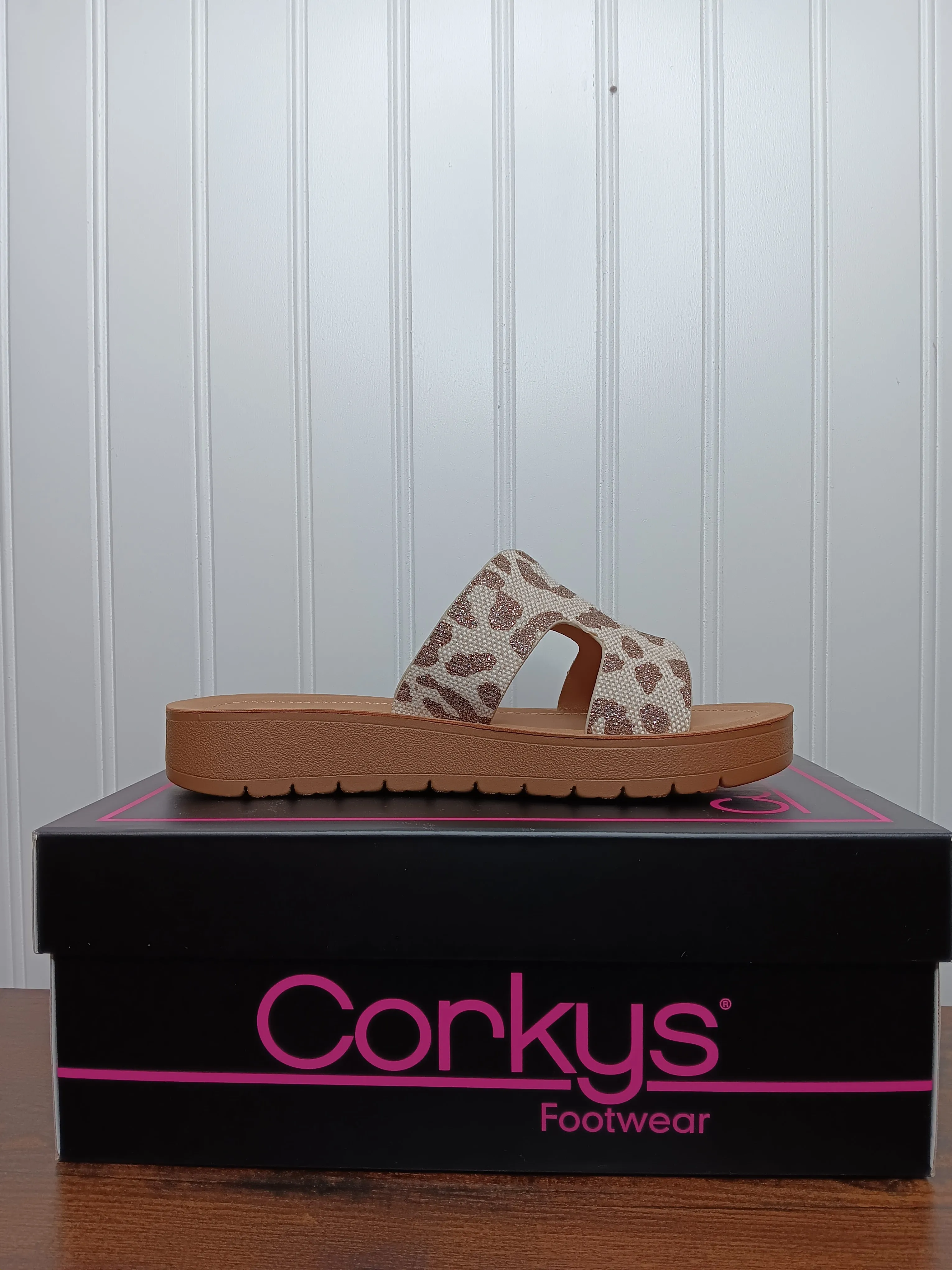 Hold Please Tan Sparkle Leopard Sandal