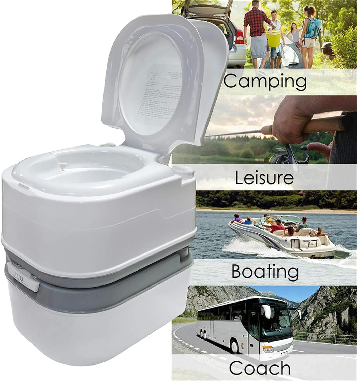 HTTMT- 6.3 Gallon 24L Advanced Portable Toilet Flush Camping Travel Piston Pump Commode [P/N: ET-TOILET002-24L]