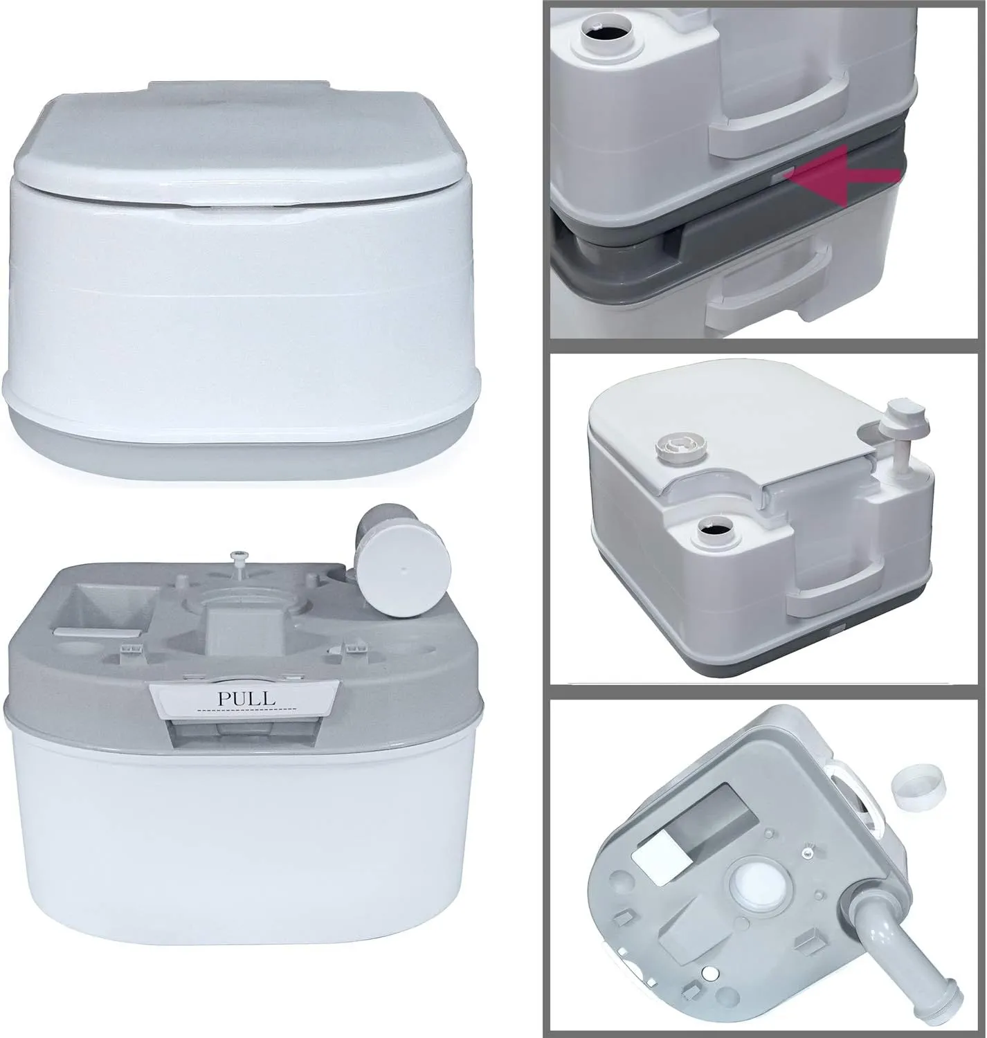 HTTMT- 6.3 Gallon 24L Advanced Portable Toilet Flush Camping Travel Piston Pump Commode [P/N: ET-TOILET002-24L]