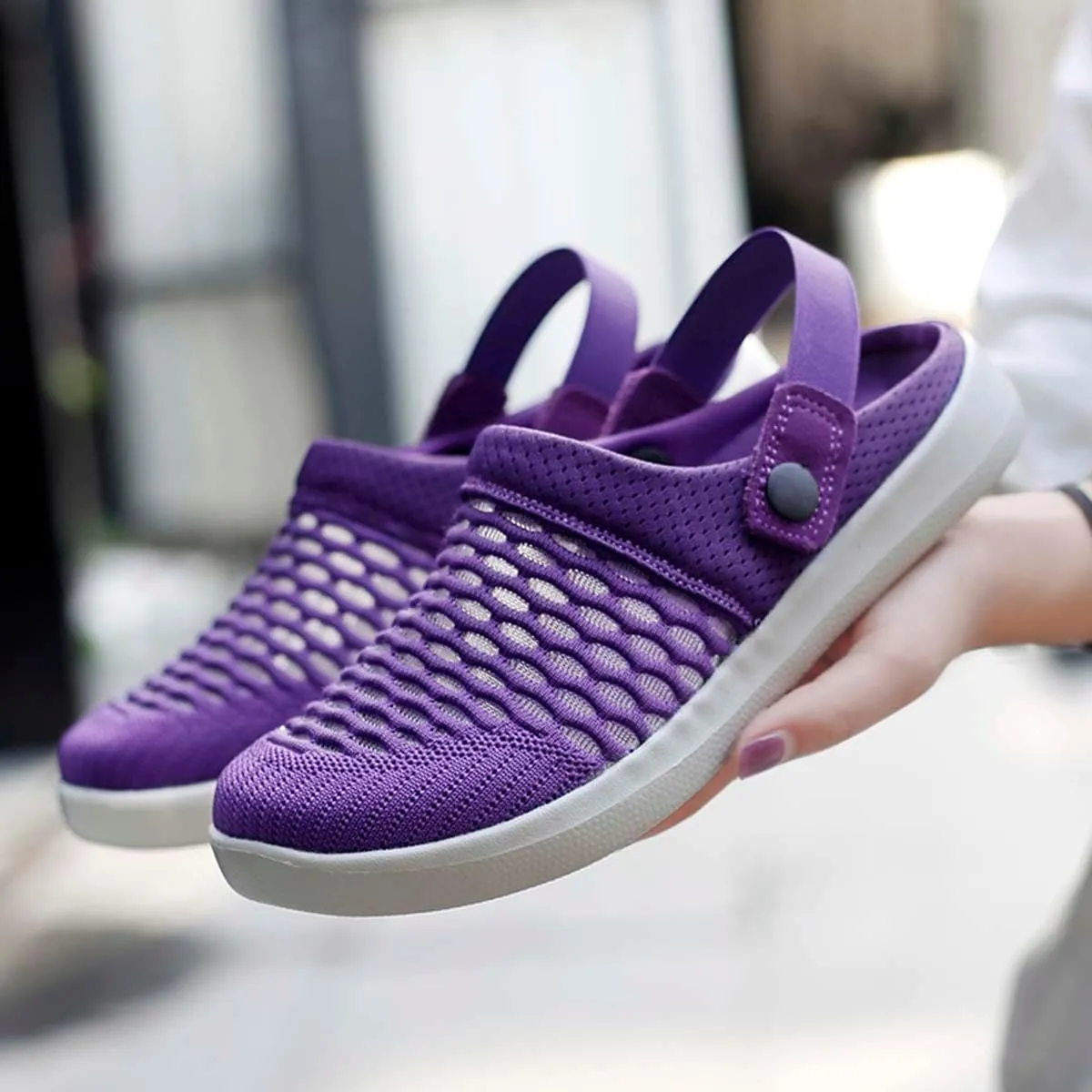 HYDLONGR Men's Women's Lightweight Breathable Knitted Upper Quick Drying Non-Slip Garden Sandals Beach Slippers Clogs Shoes
