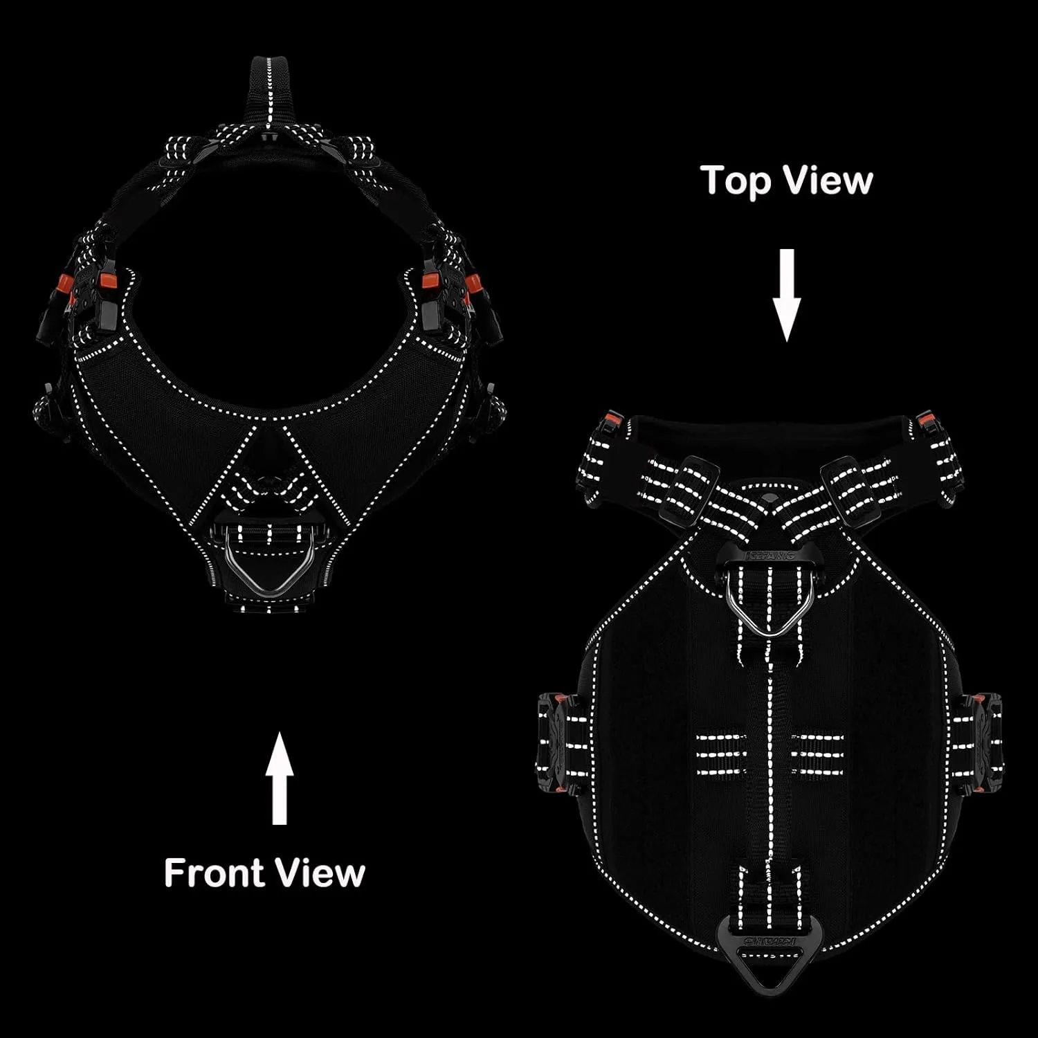 ICEFANG GN8 Tactical Dog Harness with 4X Metal Buckles for Large Sized Dogs,Reflective in Training Walking K9 Vest,No-Pull Front Leash Clip,Adjustable Pet Harness (Black, Large (Pack of 1))