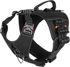 ICEFANG GN8 Tactical Dog Harness with 4X Metal Buckles for Large Sized Dogs,Reflective in Training Walking K9 Vest,No-Pull Front Leash Clip,Adjustable Pet Harness (Black, Large (Pack of 1))
