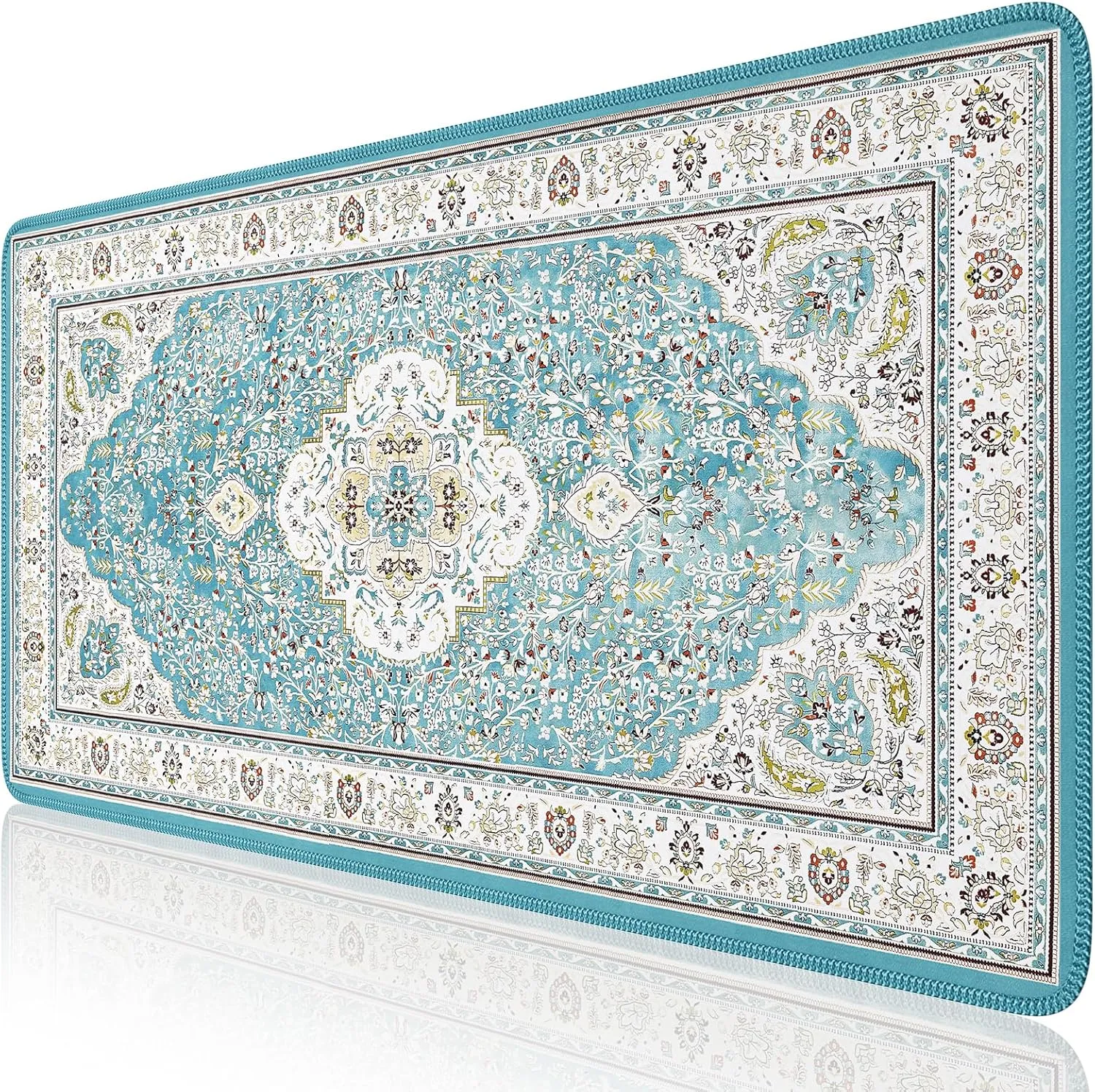 iLeadon Blue Turkish Carpet Laptop Mouse Pad, Extended Gaming Long Mouse Pad with Smooth Lycra Surface, Desk Size, Rubber Base Rug Mousepad with Stitched Edges, Keyboard Mat for Office, Home