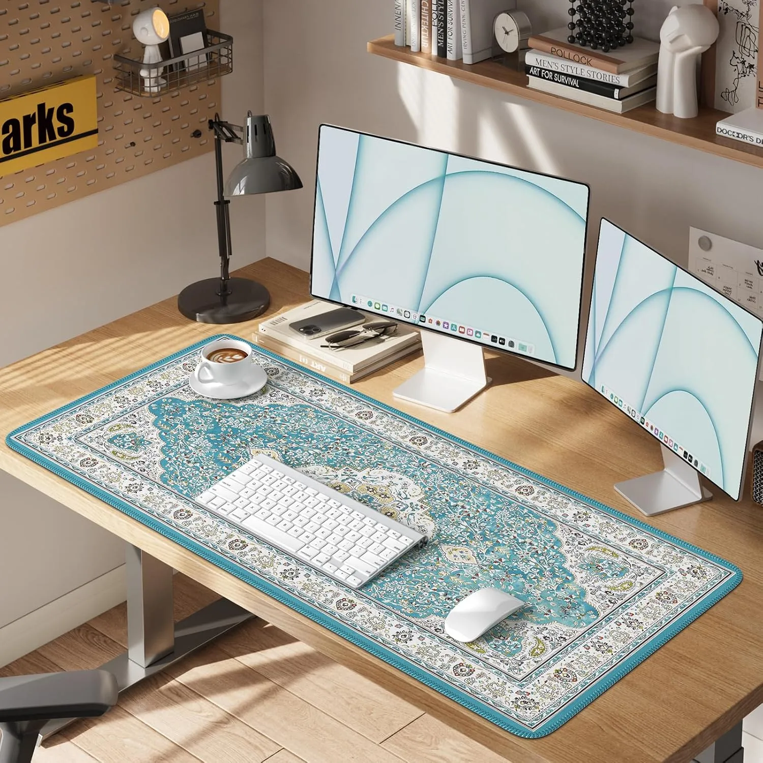 iLeadon Blue Turkish Carpet Laptop Mouse Pad, Extended Gaming Long Mouse Pad with Smooth Lycra Surface, Desk Size, Rubber Base Rug Mousepad with Stitched Edges, Keyboard Mat for Office, Home