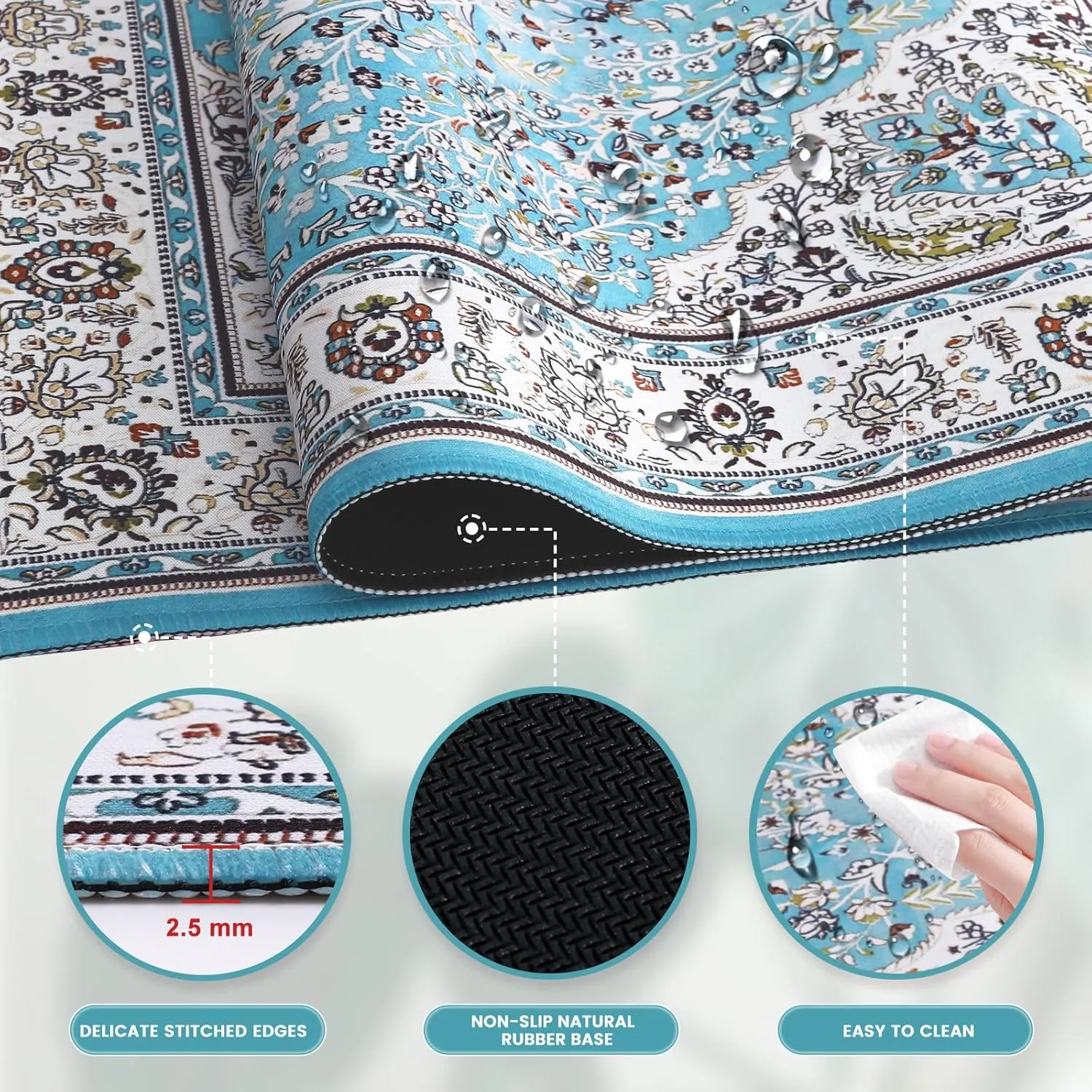 iLeadon Blue Turkish Carpet Laptop Mouse Pad, Extended Gaming Long Mouse Pad with Smooth Lycra Surface, Desk Size, Rubber Base Rug Mousepad with Stitched Edges, Keyboard Mat for Office, Home