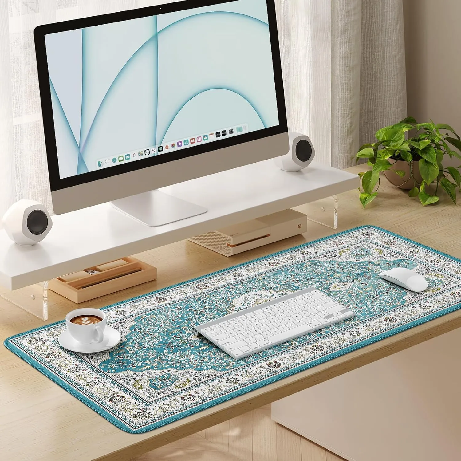 iLeadon Blue Turkish Carpet Laptop Mouse Pad, Extended Gaming Long Mouse Pad with Smooth Lycra Surface, Desk Size, Rubber Base Rug Mousepad with Stitched Edges, Keyboard Mat for Office, Home