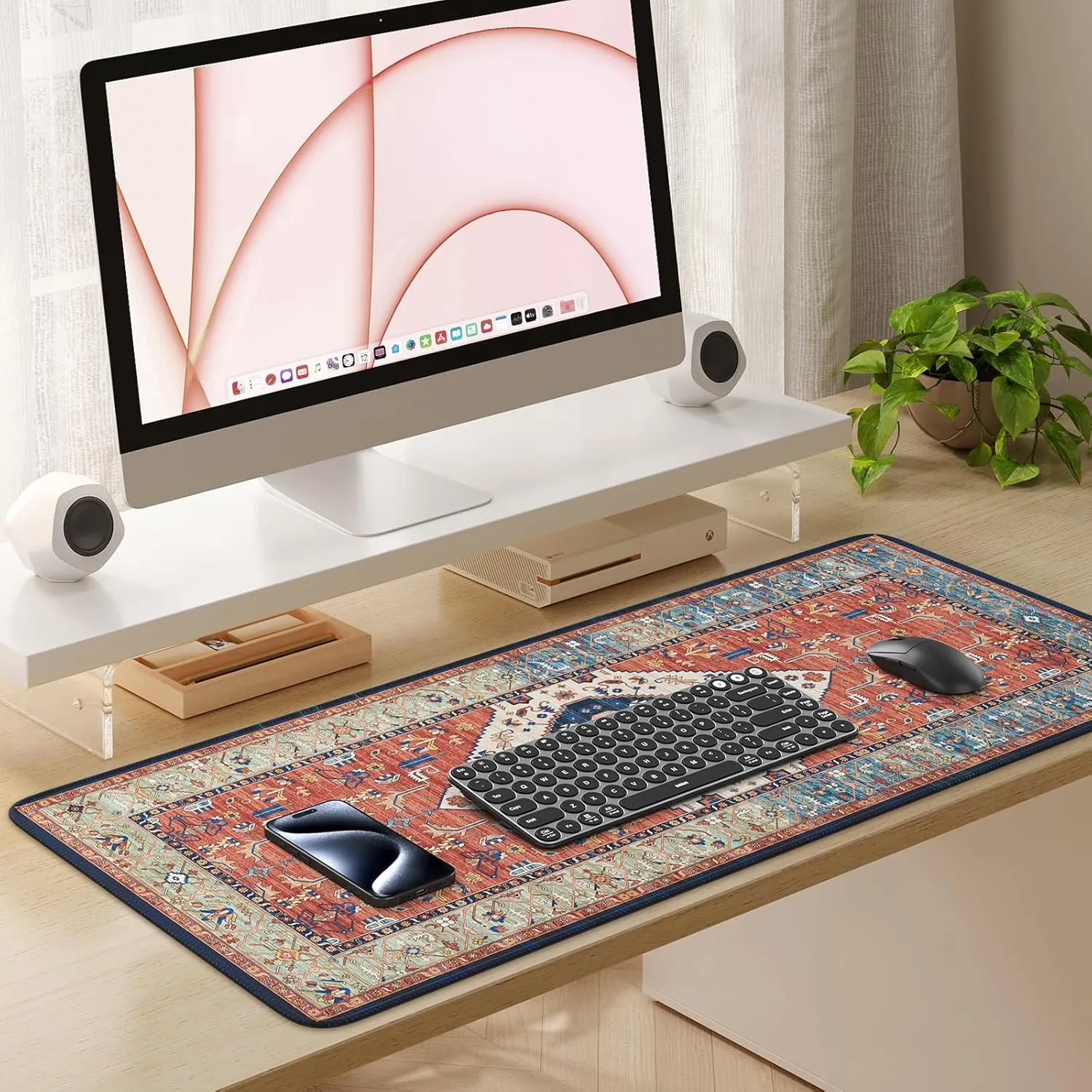 iLeadon Rug Mouse Pad,Large Computer Desk Cover Mat with Smooth Lycra Surface,Full Desk Mouse matt for Desktop,XXL Red Mousepad with Non-Slip Base,Keyboard Mats for Women Office,Home