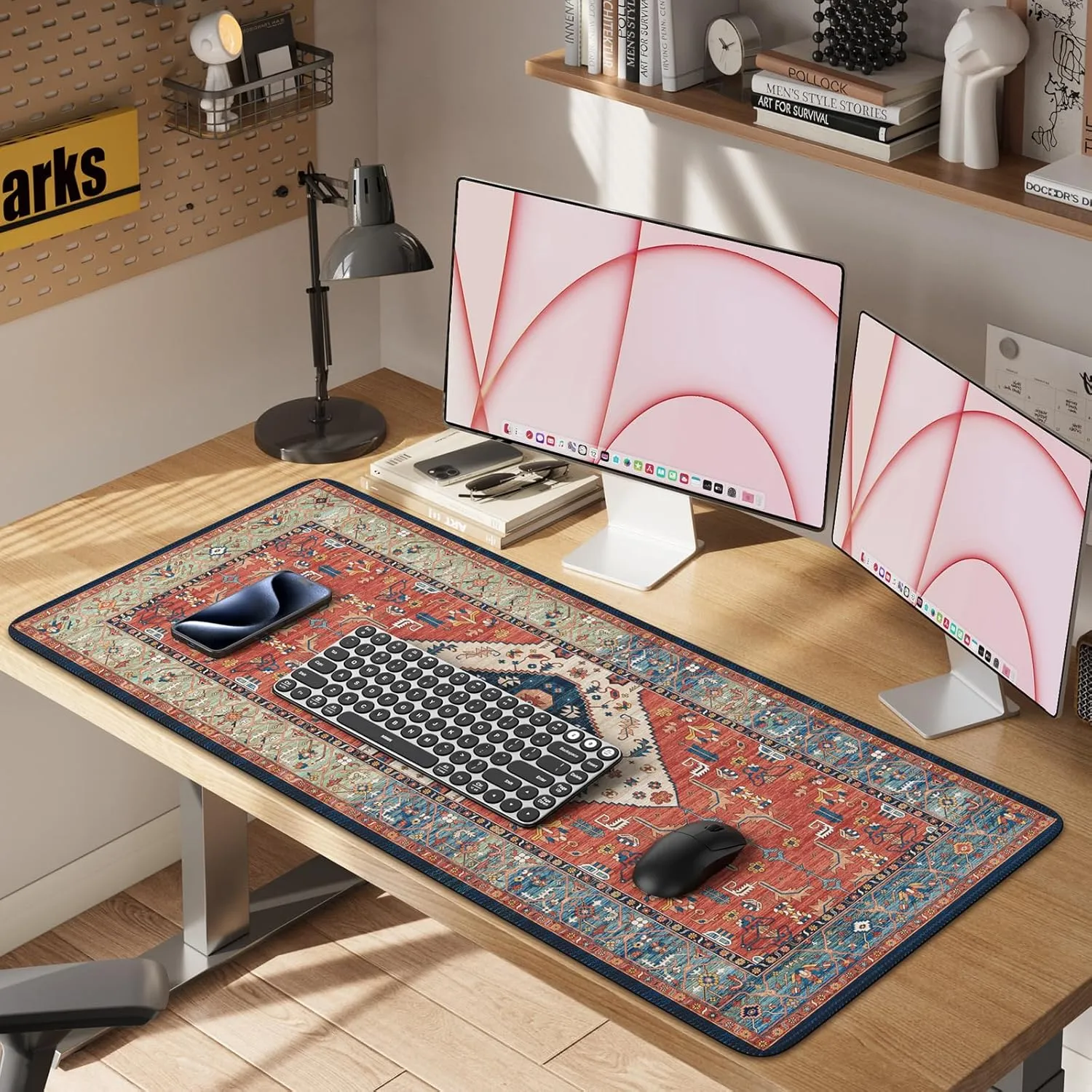 iLeadon Rug Mouse Pad,Large Computer Desk Cover Mat with Smooth Lycra Surface,Full Desk Mouse matt for Desktop,XXL Red Mousepad with Non-Slip Base,Keyboard Mats for Women Office,Home