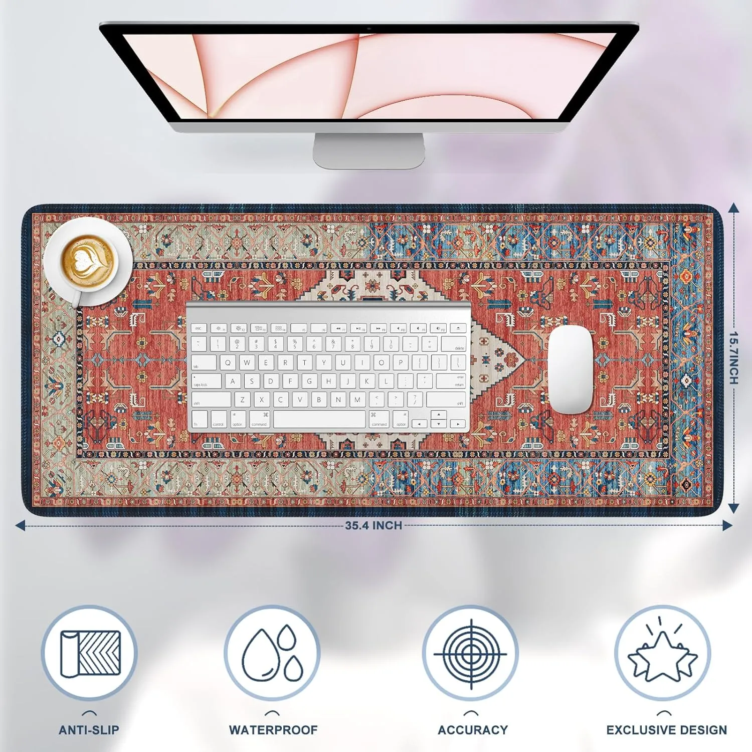 iLeadon Rug Mouse Pad,Large Computer Desk Cover Mat with Smooth Lycra Surface,Full Desk Mouse matt for Desktop,XXL Red Mousepad with Non-Slip Base,Keyboard Mats for Women Office,Home