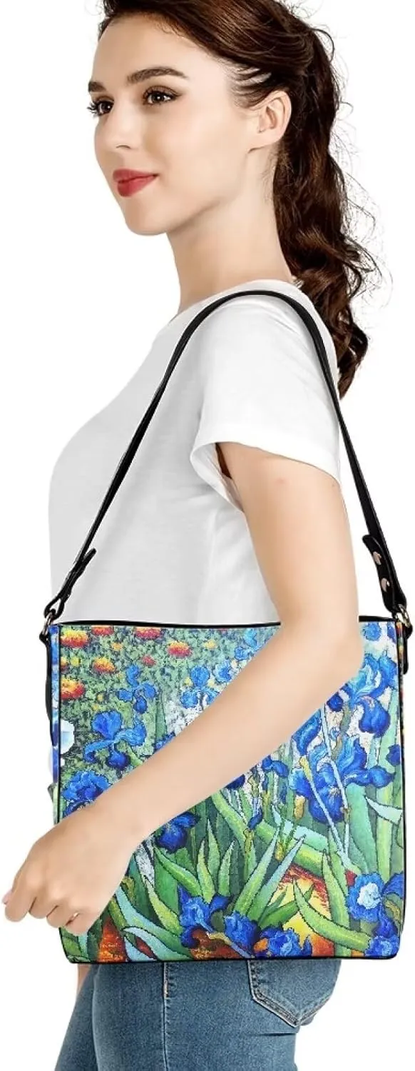 Impression Artwork Buckets Satchel Bags for Women, Painting PU Leather Crossbody Hobo Purses Tote Work Top Handle