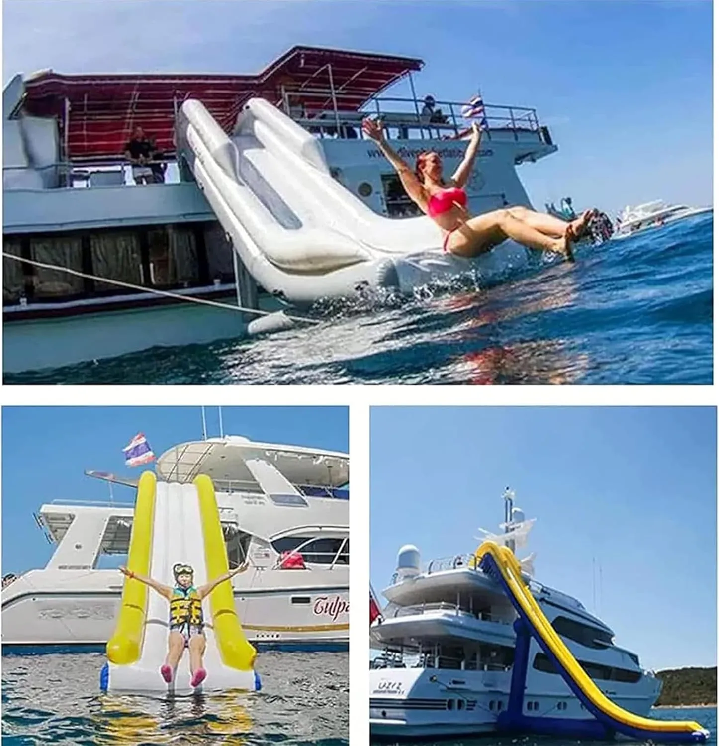 Inflatable Water Slide Floating Yacht Luxury Cruise with Overhead Safety Net &Air Pump for Private Boat Park Dock