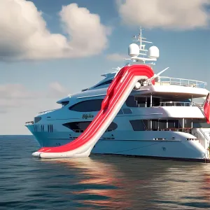 Inflatable Water Slide Floating Yacht Luxury Cruise with Overhead Safety Net &Air Pump for Private Boat Park Dock