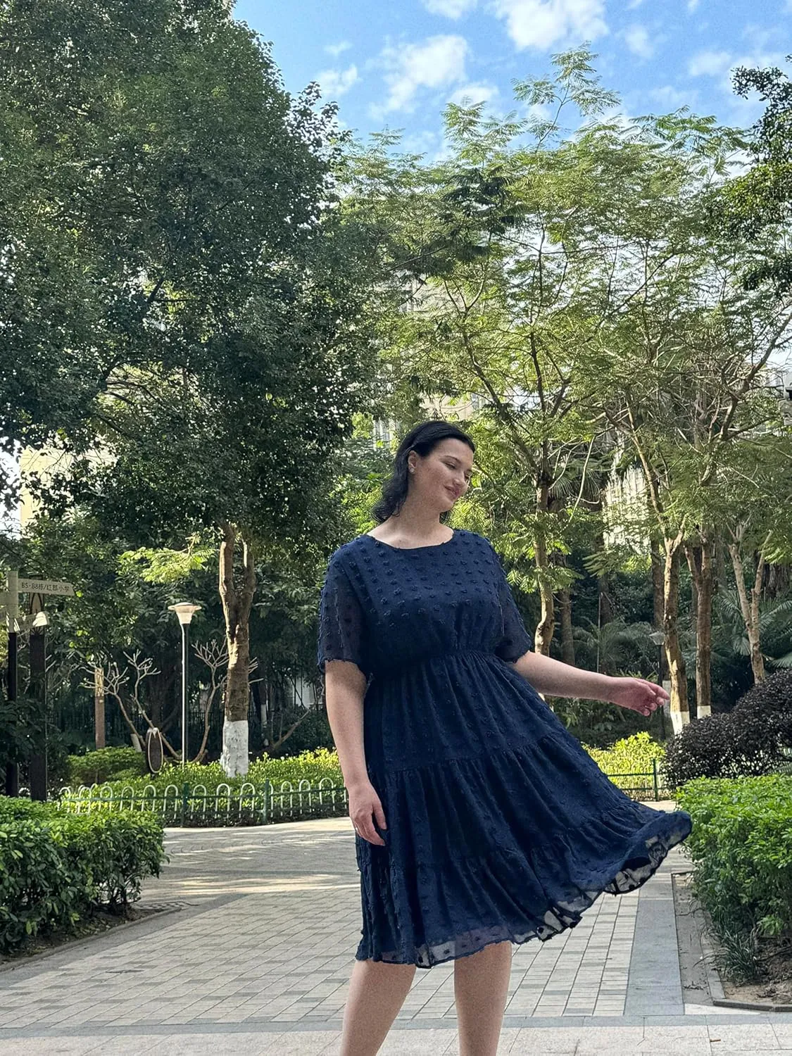 IN'VOLAND Womens Plus Size Swiss Dot Dress Chiffon Short Sleeve High Waist A Line Ruffle Tiered Babydoll Midi Dress