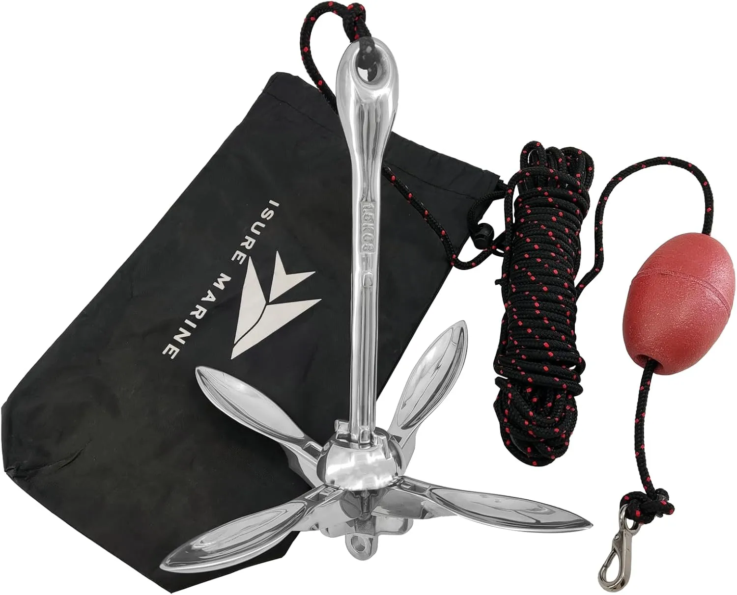 ISURE MARINE Kayak Anchor Kits,3.5 lbs 316 Stainless Steel Folding Grapnel Anchor Buoy Kit with 29.5ft Rope PVC Buoy and Storage Bag for Canoe Kayak Raft Boat Sailboat Fishing Small Boats Jet Ski