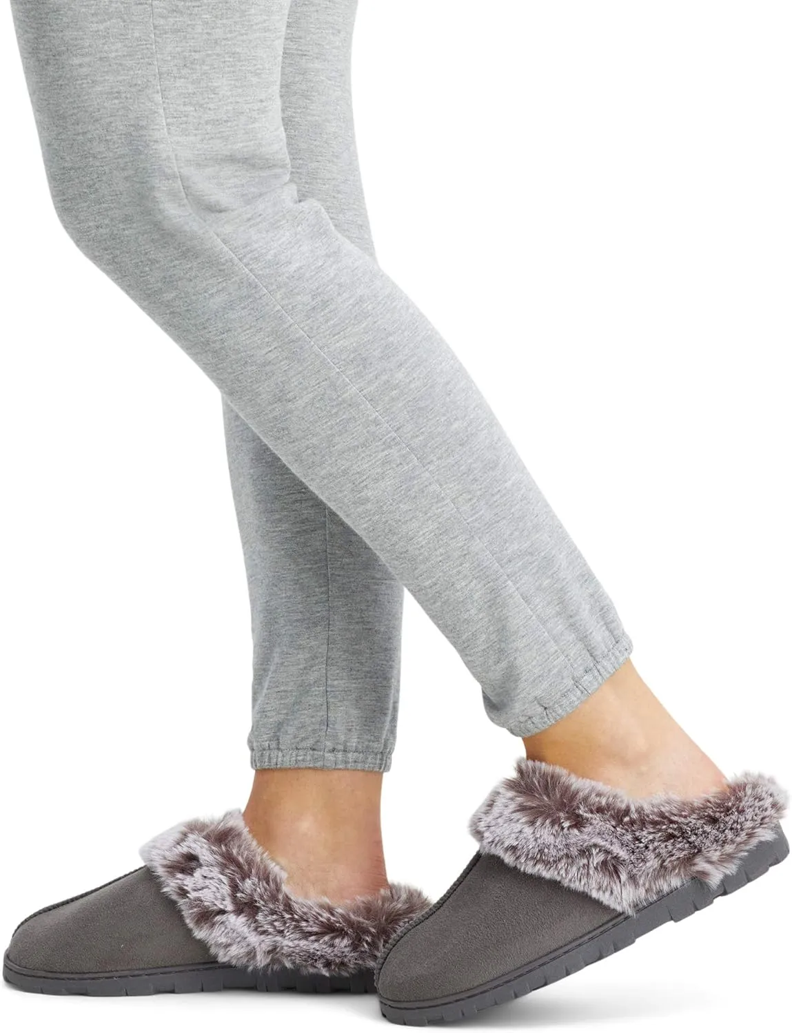 Jessica Simpson Women's Faux Fur Clog - Comfy Furry Soft Indoor House Slippers with Memory Foam