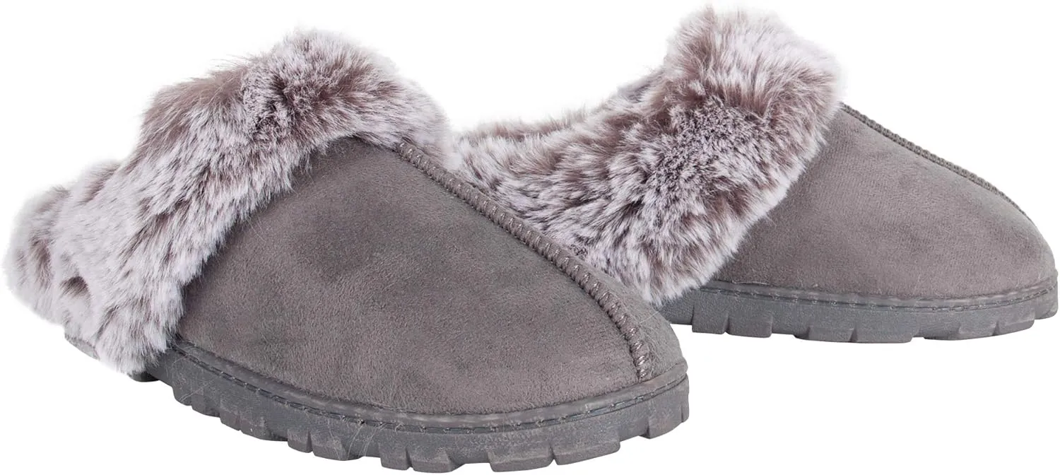 Jessica Simpson Women's Faux Fur Clog - Comfy Furry Soft Indoor House Slippers with Memory Foam