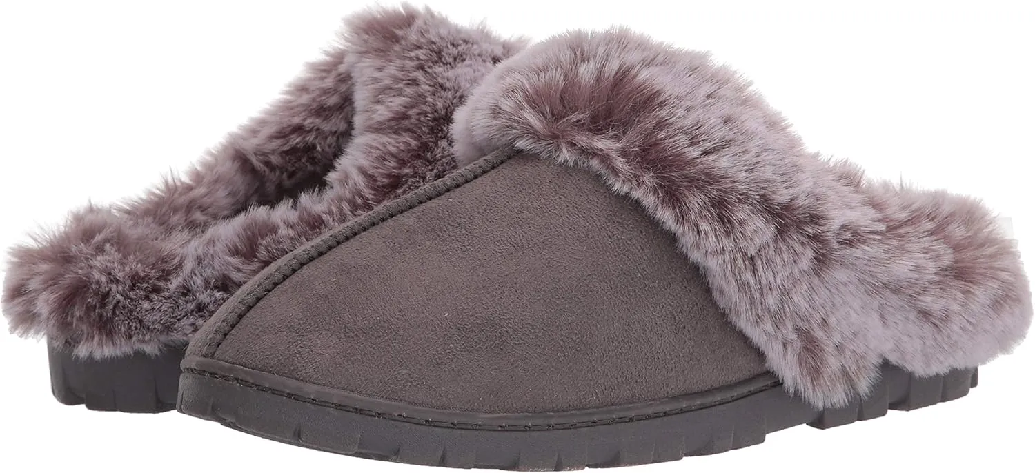 Jessica Simpson Women's Faux Fur Clog - Comfy Furry Soft Indoor House Slippers with Memory Foam