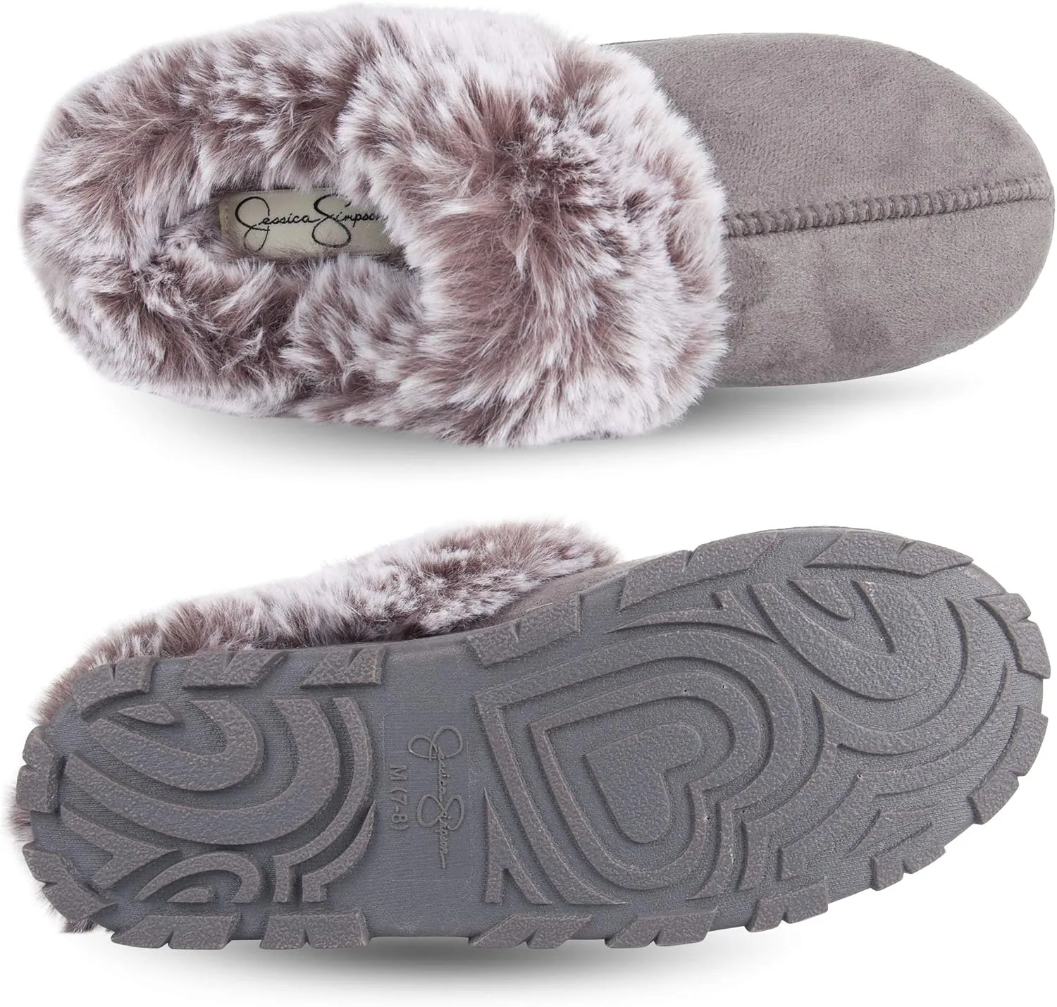 Jessica Simpson Women's Faux Fur Clog - Comfy Furry Soft Indoor House Slippers with Memory Foam