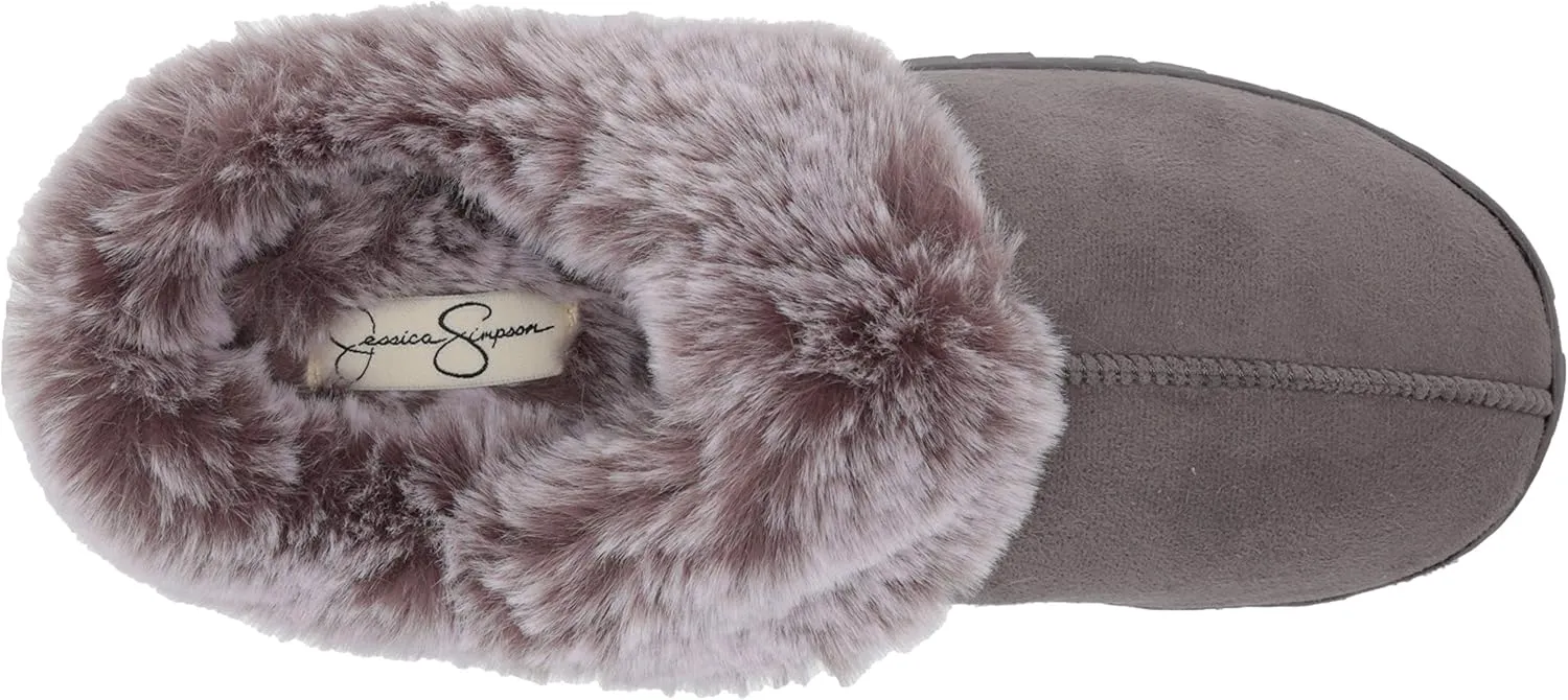 Jessica Simpson Women's Faux Fur Clog - Comfy Furry Soft Indoor House Slippers with Memory Foam