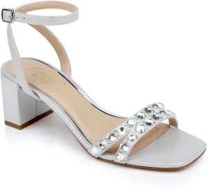 Jewel Badgley Mischka Honor Block Heels with Gemstone-Studded Straps