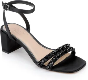 Jewel Badgley Mischka Honor Block Heels with Gemstone-Studded Straps