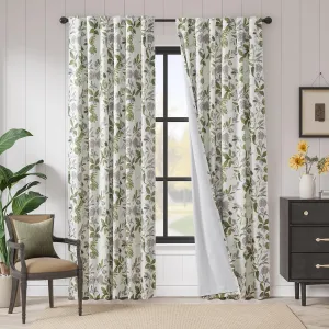 jinchan 100% Blackout Curtains for Bedroom 84 Inches Length Linen Curtains Tropical Green Leaf Print Botanical Window Treatment with Lining for Living Room Farmhouse Country Drapes Set 2 Panels