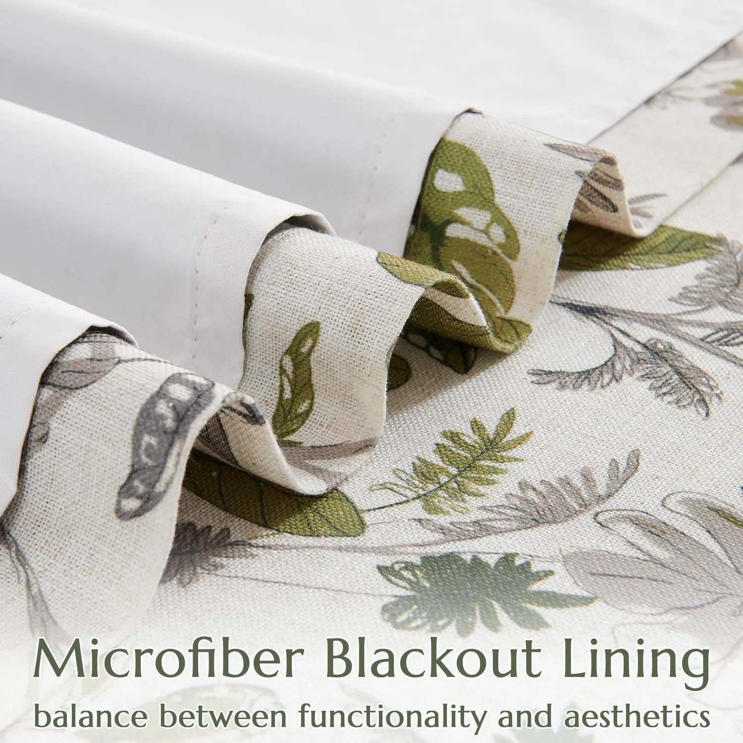 jinchan 100% Blackout Curtains for Bedroom 84 Inches Length Linen Curtains Tropical Green Leaf Print Botanical Window Treatment with Lining for Living Room Farmhouse Country Drapes Set 2 Panels