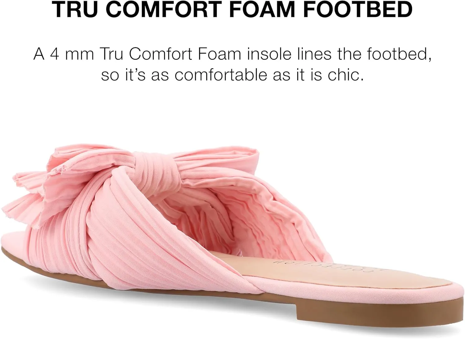 Journee Womens Pleated Metallic Bow Knot Low Block Heel Padded Open Square Toe Serlina Slide Sandal