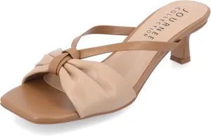 Journee Womens Strappy Bow Slip On Open Square Toe Stiletto Low Kitten Heel Padded Slide Starling Pumps