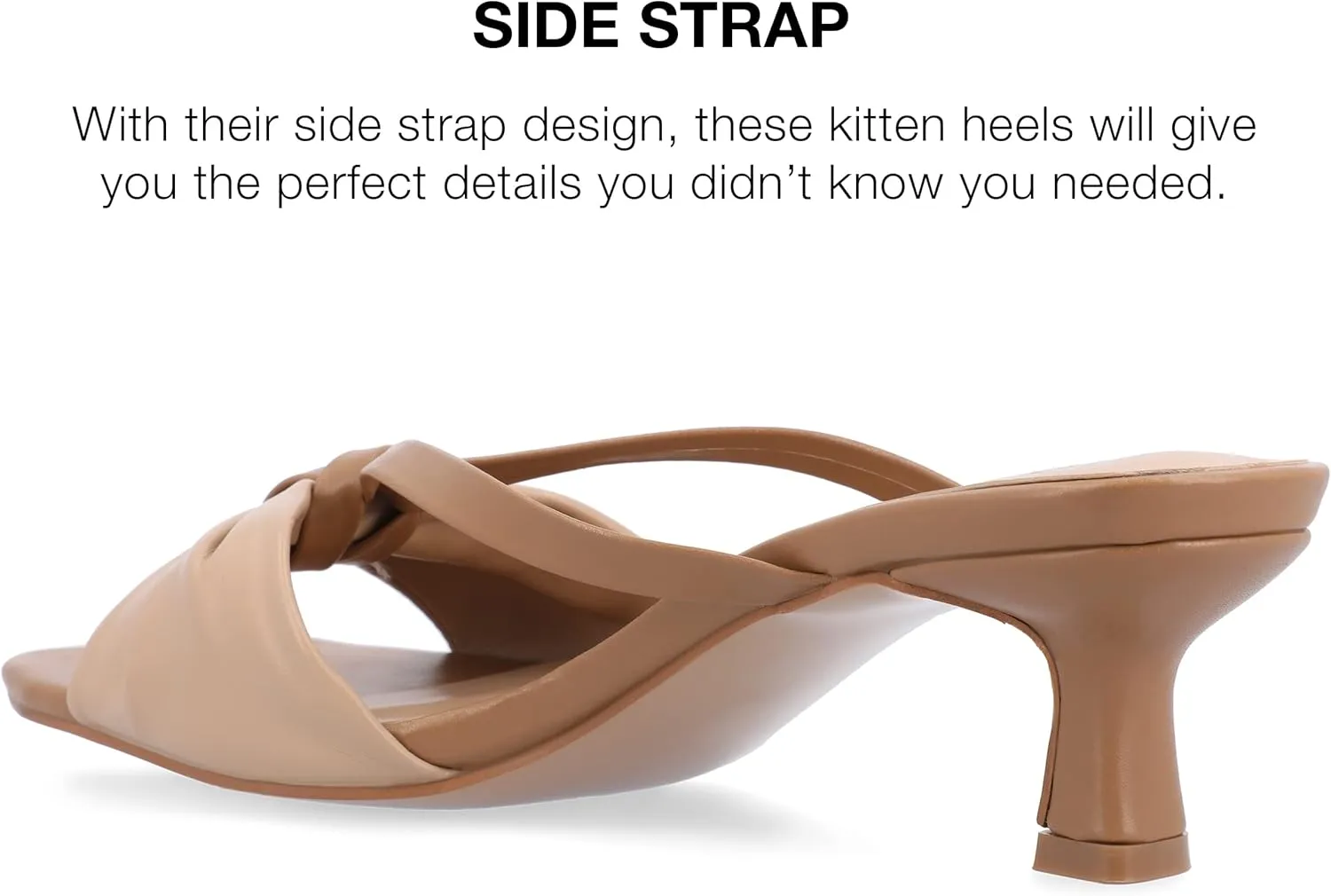 Journee Womens Strappy Bow Slip On Open Square Toe Stiletto Low Kitten Heel Padded Slide Starling Pumps