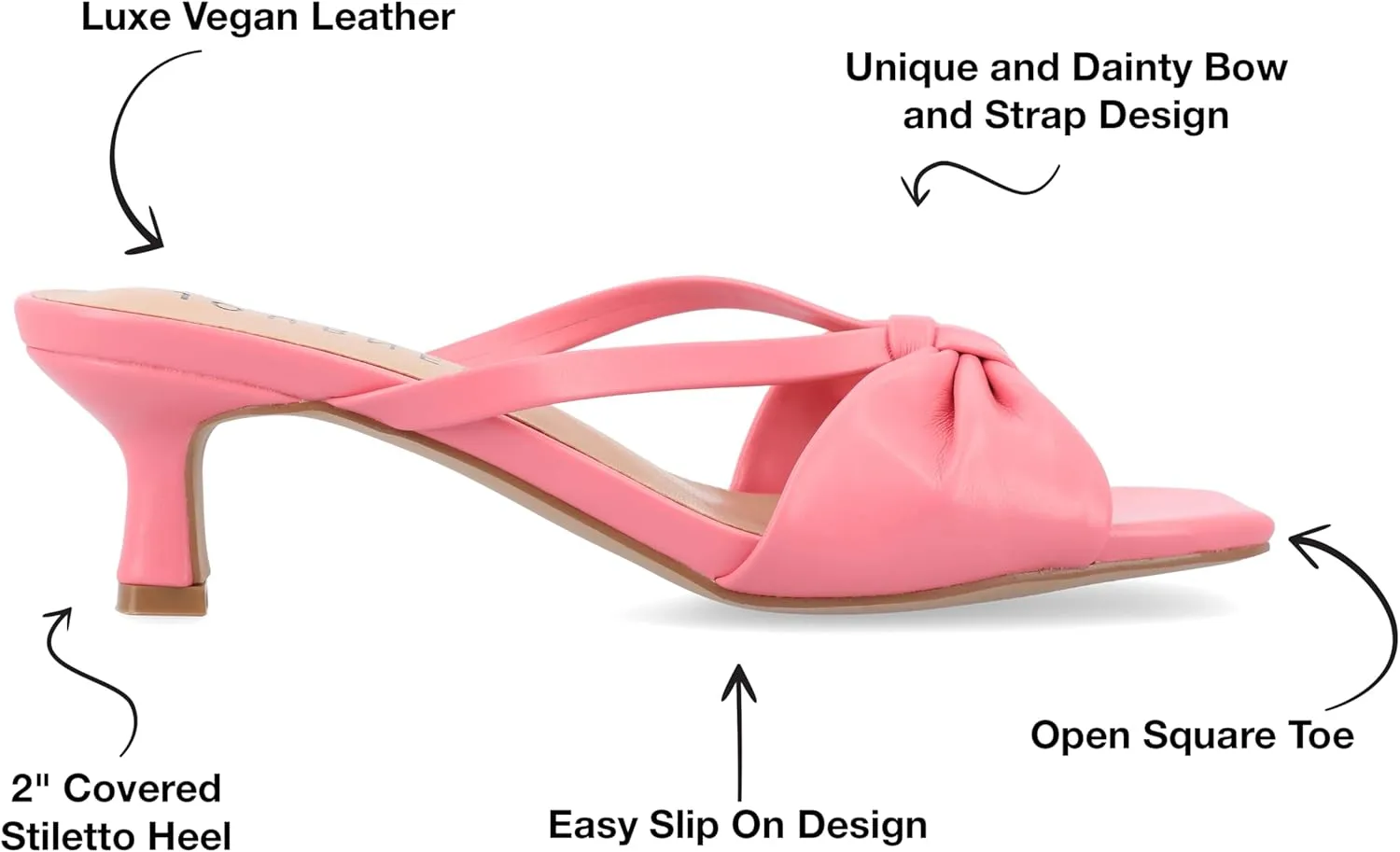 Journee Womens Strappy Bow Slip On Open Square Toe Stiletto Low Kitten Heel Padded Slide Starling Pumps