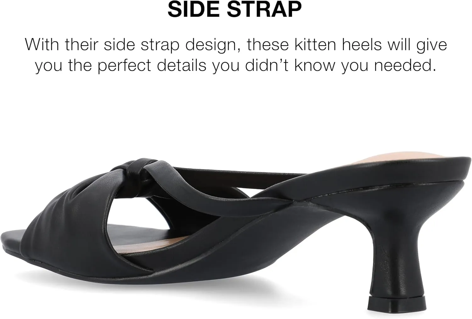 Journee Womens Strappy Bow Slip On Open Square Toe Stiletto Low Kitten Heel Padded Slide Starling Pumps