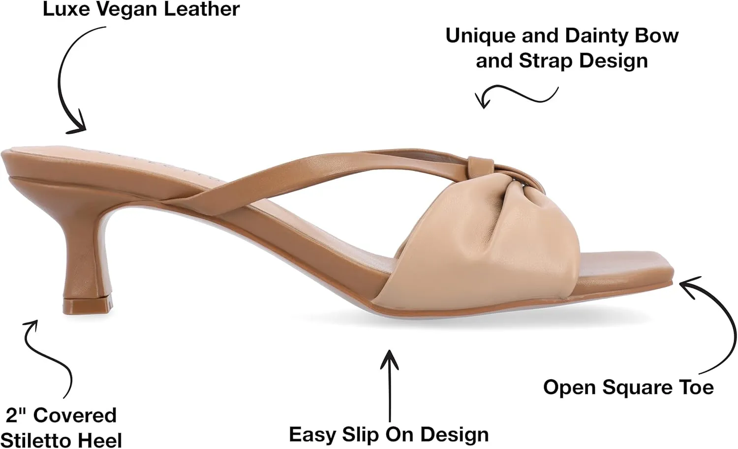 Journee Womens Strappy Bow Slip On Open Square Toe Stiletto Low Kitten Heel Padded Slide Starling Pumps