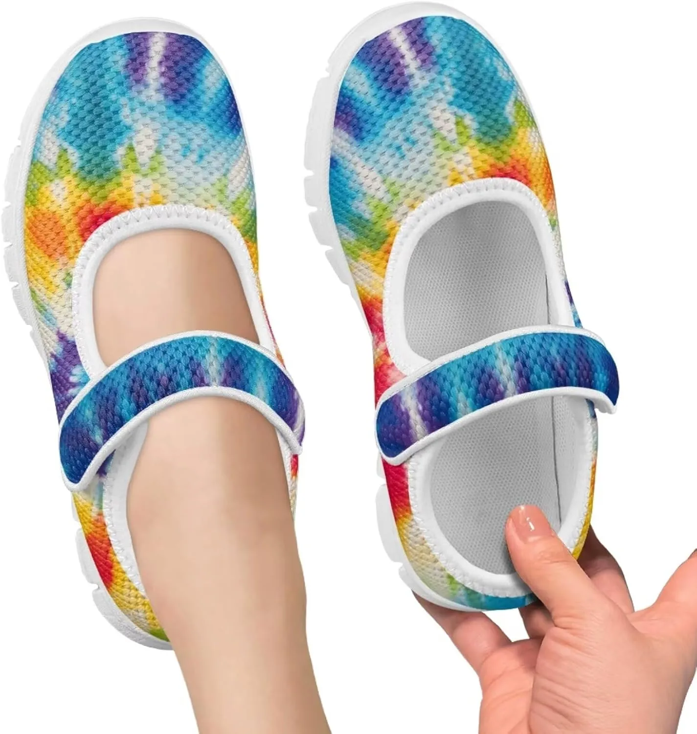 JoyLamoria Colorful Tie Dye Print Toddler Girls Dress Shoes Slip on Mary Jane Shoes for Girls Fashion Ballet Shoes Soft Flats Sneakers