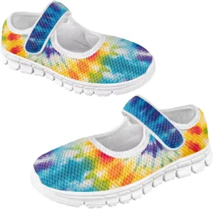 JoyLamoria Colorful Tie Dye Print Toddler Girls Dress Shoes Slip on Mary Jane Shoes for Girls Fashion Ballet Shoes Soft Flats Sneakers
