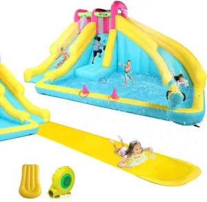 JOYMOR Inflatable Water Slide with 20FT Lawn Water Slide and Bodyboard, Water Slides for Kids Backyard w/Sprinkler and Pool, 1min Blow Up Water Slide w/Water Cannon, Ring-Toss (Include Blower)
