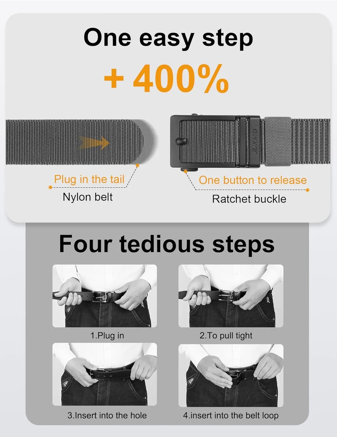JUKMO Ratchet Golf Belt for Men, Nylon Web Tactical Belt with Automatic Slide Buckle