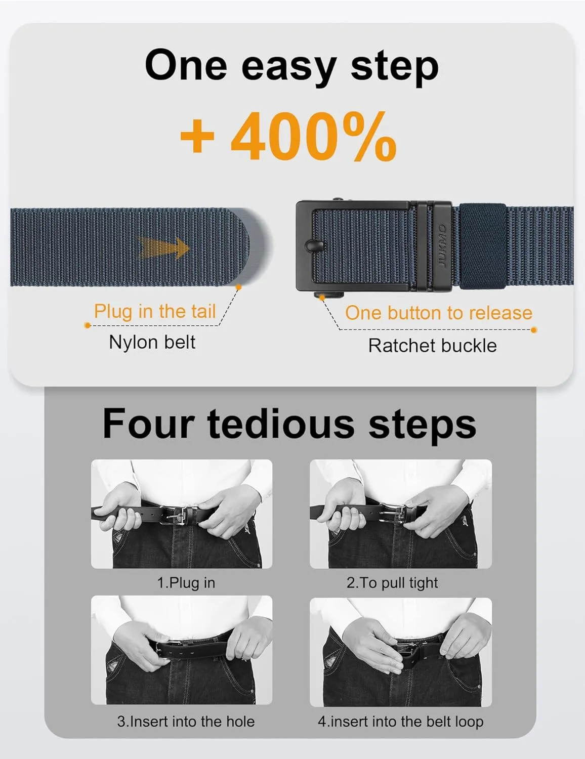JUKMO Ratchet Golf Belt for Men, Nylon Web Tactical Belt with Automatic Slide Buckle