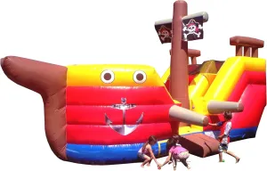 JumpOrange 15’ Pirate Ship Commercial Grade Bounce House Water Slide for Kids and Adults (with Blower), Outdoor Indoor, Wet Dry Combo, Big Inflatable, Birthday Party Rental, All Seasons