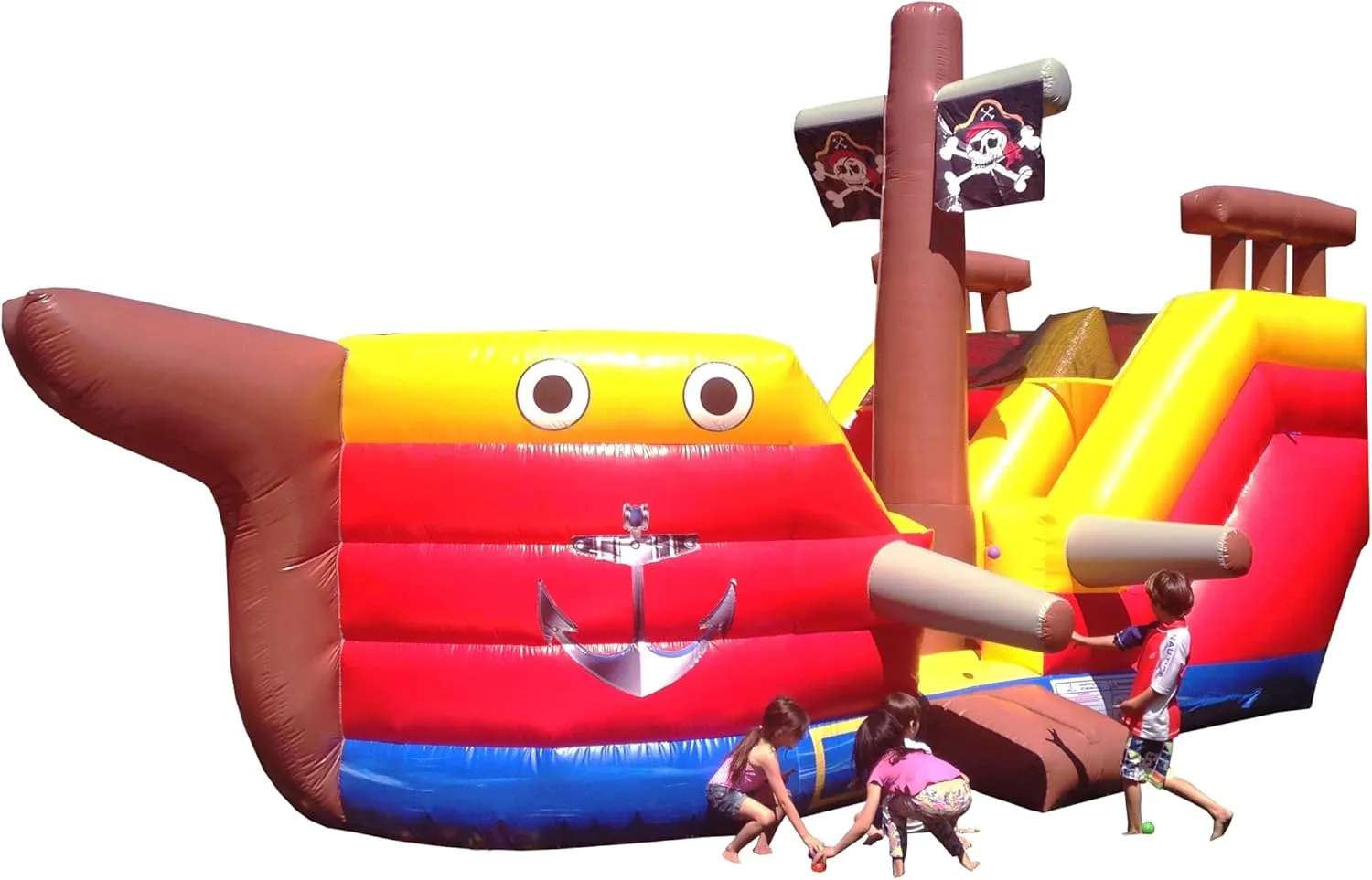 JumpOrange 15’ Pirate Ship Commercial Grade Bounce House Water Slide for Kids and Adults (with Blower), Outdoor Indoor, Wet Dry Combo, Big Inflatable, Birthday Party Rental, All Seasons