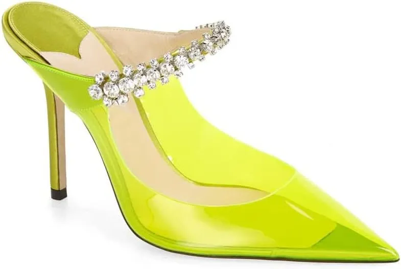 keleimusi Women's PVC Strap Pointed Toe Heeled Sandals Wedding Slide Mules for women