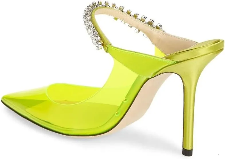 keleimusi Women's PVC Strap Pointed Toe Heeled Sandals Wedding Slide Mules for women