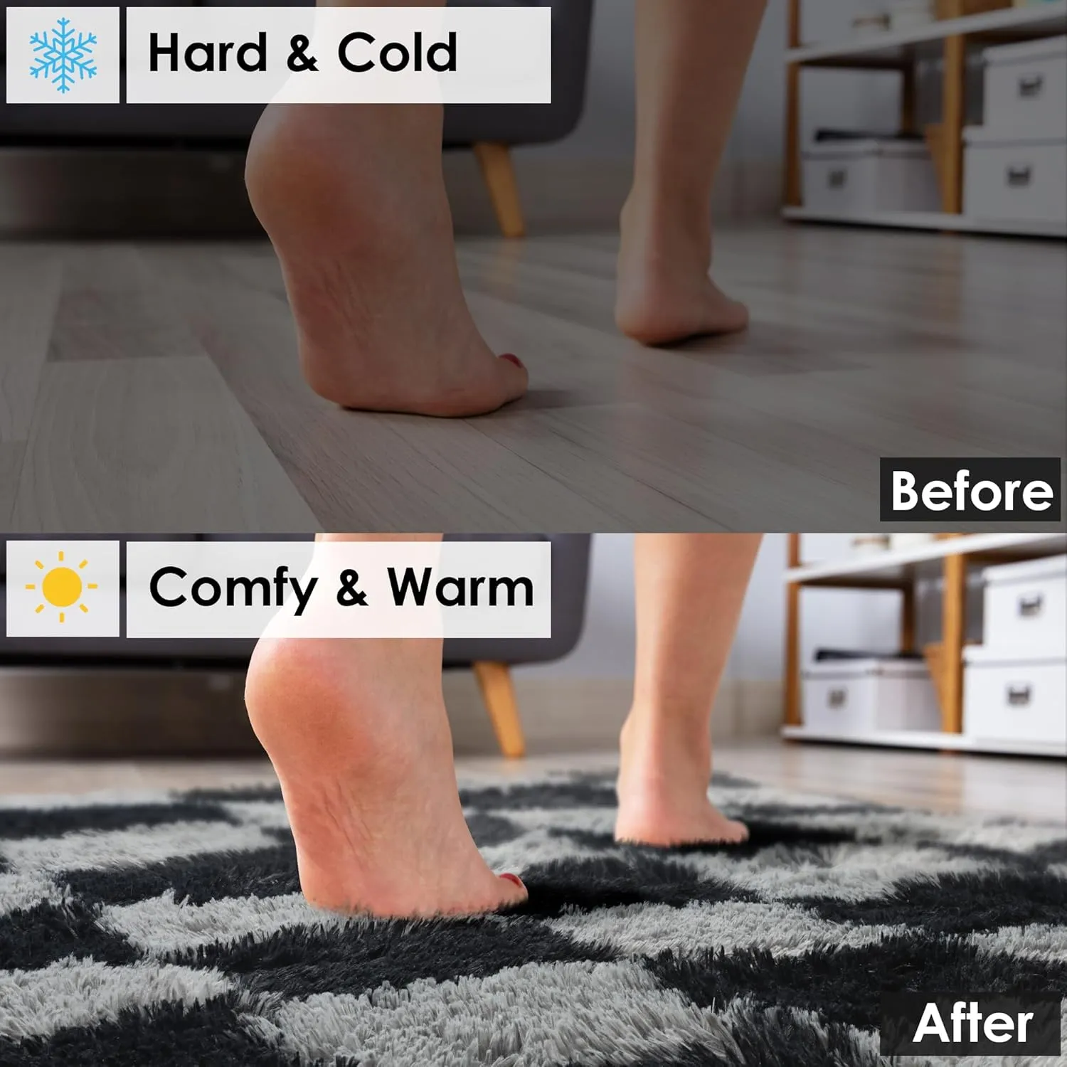 KICMOR Area Rugs for Bedroom, Black and Grey Fluffy Shag Soft 3x5 Checkered Small Living Room Carpet, Indoor Fuzzy Shaggy Plush Rug for Kids Boys Girls Teen Dorm Nursery Bedside Home Decor Aesthetic