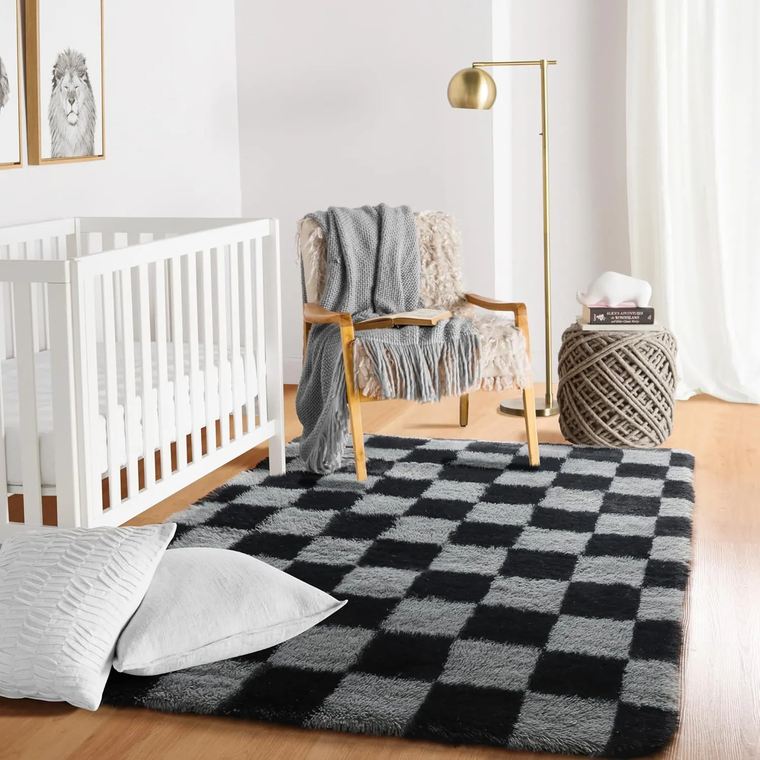 KICMOR Area Rugs for Bedroom, Black and Grey Fluffy Shag Soft 3x5 Checkered Small Living Room Carpet, Indoor Fuzzy Shaggy Plush Rug for Kids Boys Girls Teen Dorm Nursery Bedside Home Decor Aesthetic