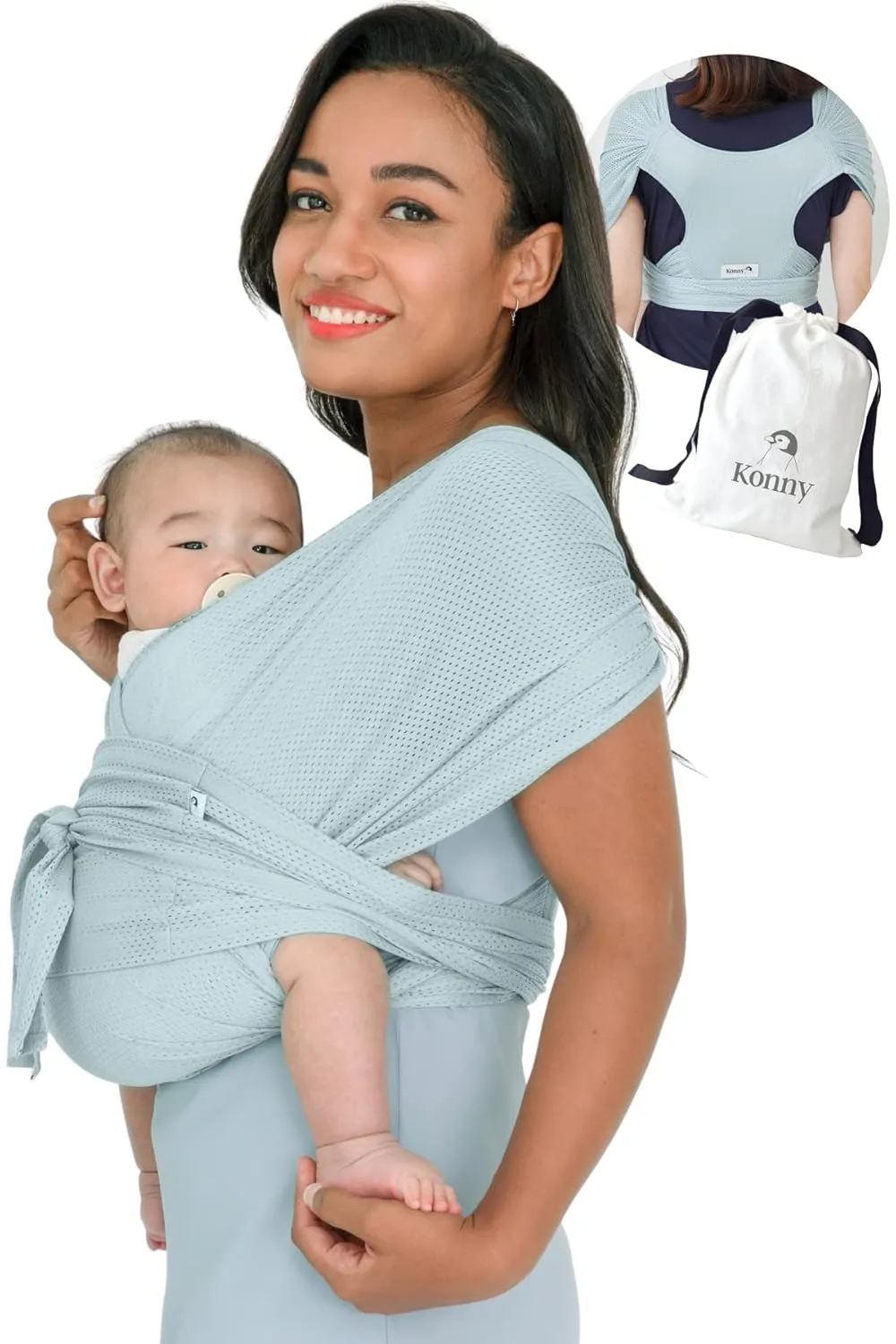 Konny Original Baby Carrier AirMesh for Cozy Luxury Baby Carrier Wrap, Easy to Wear Baby Wrap Carrier, Perfect Essentials Cloths for Newborn Babies up to 44 lbs, (Mint, XS)