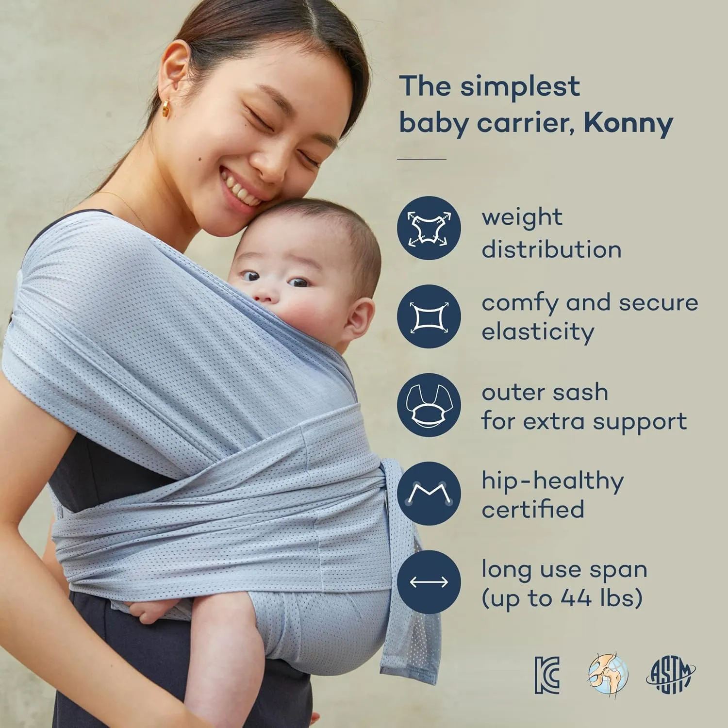 Konny Original Baby Carrier AirMesh for Cozy Luxury Baby Carrier Wrap, Easy to Wear Baby Wrap Carrier, Perfect Essentials Cloths for Newborn Babies up to 44 lbs, (Mint, XS)