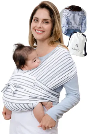 Konny Original Baby Carrier SoftBreeze Luxury Carrier Wrap, Easy to Wear Baby Wrap Carrier, Perfect Essentials Cloths for Newborn Babies up to 44 lbs, (Stripe, 2XS)